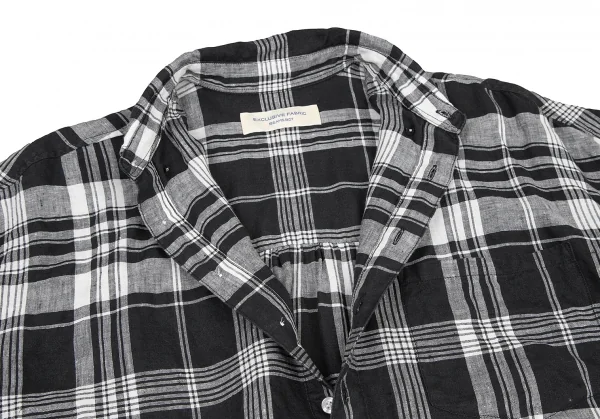 ビームスボーイBEAMS BOY フレンチリネンチェックボタンダウンプルオーバー半袖シャツ 黒白M位 K-122201_005