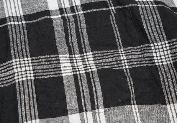 ビームスボーイBEAMS BOY フレンチリネンチェックボタンダウンプルオーバー半袖シャツ 黒白M位 K-122201_006