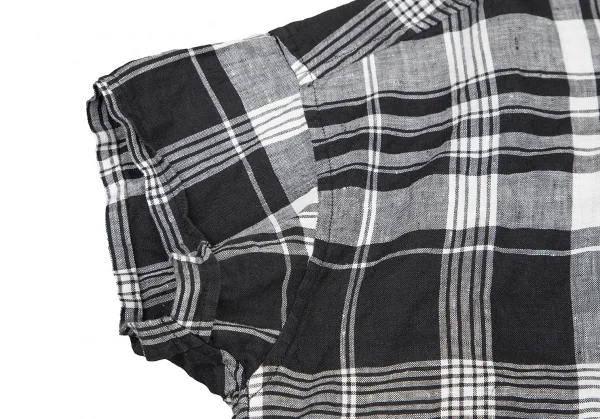 ビームスボーイBEAMS BOY フレンチリネンチェックボタンダウンプルオーバー半袖シャツ 黒白M位 K-122201_007