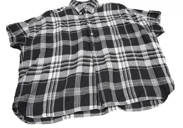 ビームスボーイBEAMS BOY フレンチリネンチェックボタンダウンプルオーバー半袖シャツ 黒白M位 K-122201_008