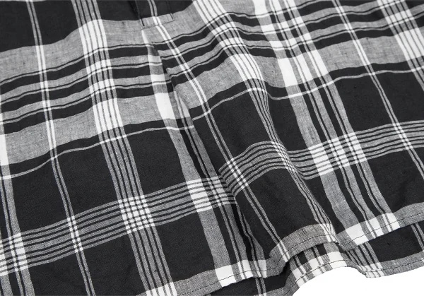 ビームスボーイBEAMS BOY フレンチリネンチェックボタンダウンプルオーバー半袖シャツ 黒白M位 K-122201_009