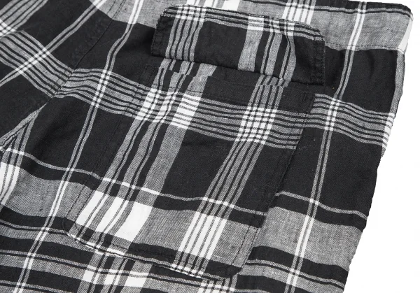ビームスボーイBEAMS BOY フレンチリネンチェックワイドパンツ 黒白M位 K-122202_010