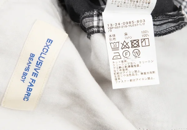 ビームスボーイBEAMS BOY フレンチリネンチェックワイドパンツ 黒白M位 K-122202_015