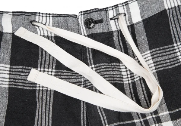 ビームスボーイBEAMS BOY フレンチリネンチェックワイドパンツ 黒白M位 K-122202_003