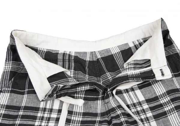 ビームスボーイBEAMS BOY フレンチリネンチェックワイドパンツ 黒白M位 K-122202_004