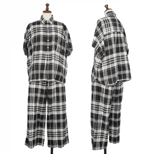 ビームスボーイBEAMS BOY フレンチリネンチェックセットアップ 黒白M位 K-122203_001