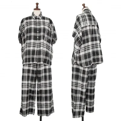 ビームスボーイBEAMS BOY フレンチリネンチェックセットアップ 黒白