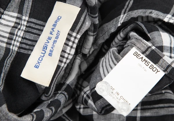 ビームスボーイBEAMS BOY フレンチリネンチェックセットアップ 黒白M位 K-122203_009