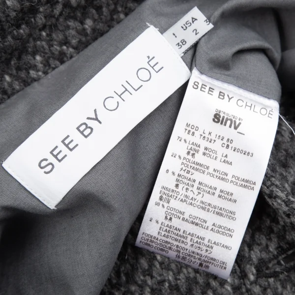 シーバイクロエSEE BY CHLOE ミックスウールラウンドカラーコート グレー38 K-122209_019