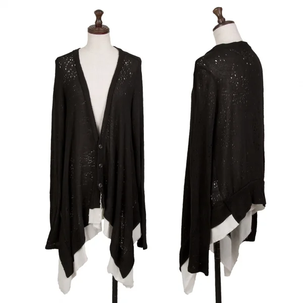 リミフゥLIMI feu ドレープ針抜きデザインニットカーディガン 黒白S K-122211_001