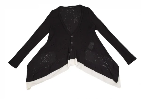 リミフゥLIMI feu ドレープ針抜きデザインニットカーディガン 黒白S K-122211_002