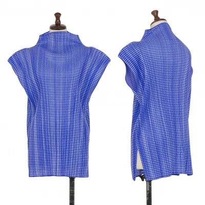 PLEATS PLEASE Checker Pleated High-neck Sleeveless