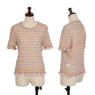 KENZO Short Sleeve Fringe Knit Sweater