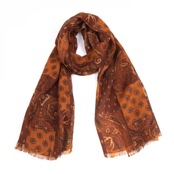 トプカピTOPKAPI ペイズリーパッチワークプリントストール 茶 K-122328_001