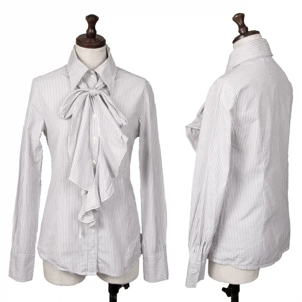 ローザ バイ ナラカミーチェ Rosa by NARACAMICIE リボンタイ付きストライプシャツ 白グレー0 K-122334_001