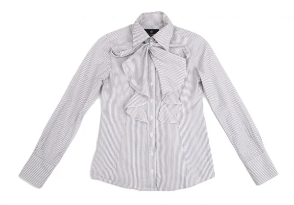 ローザ バイ ナラカミーチェ Rosa by NARACAMICIE リボンタイ付きストライプシャツ 白グレー0 K-122334_002