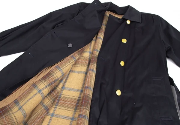 イヴサンローランYves Saint Laurent チェックライナー付き金ボタンコート 紺9A3 K-122336_011