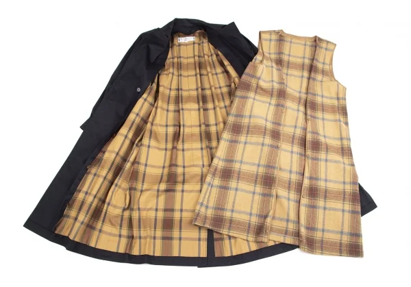 イヴサンローランYves Saint Laurent チェックライナー付き金ボタンコート 紺9A3 K-122336_014