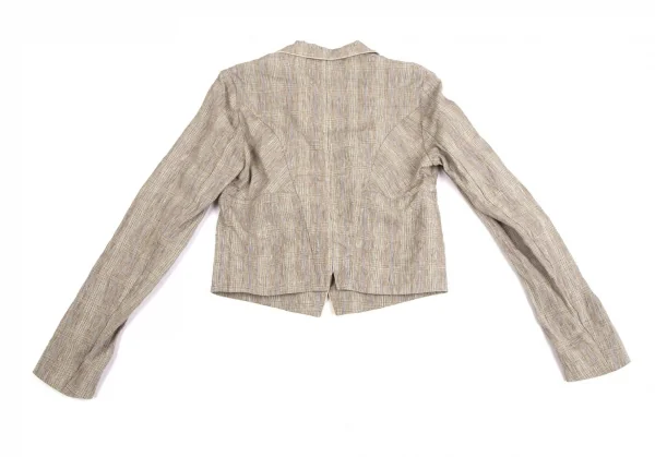 ケンゾーKENZO リネングレンチェックショールカラーショートジャケット モカ他36 K-122340_010