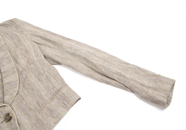 ケンゾーKENZO リネングレンチェックショールカラーショートジャケット モカ他36 K-122340_005