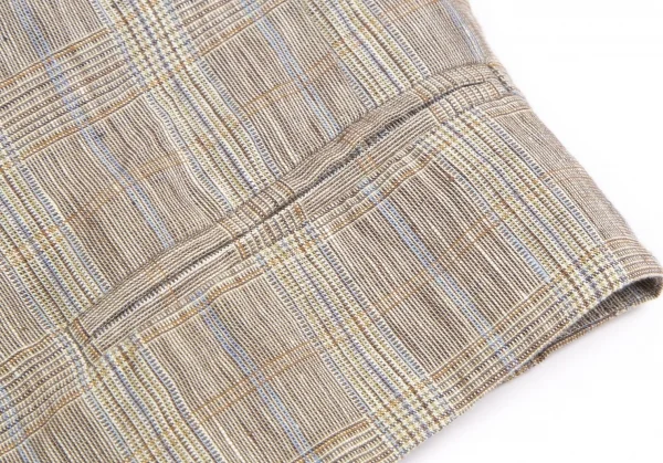 ケンゾーKENZO リネングレンチェックショールカラーショートジャケット モカ他36 K-122340_008