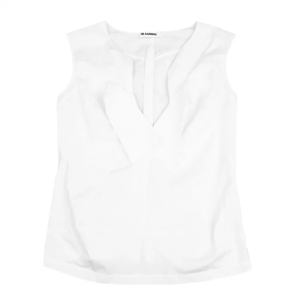ジルサンダーJIL SANDER ノースリーブリボンブラウス 白38 (K-122343)