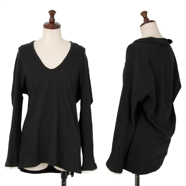ワイズY's コットン袖レイヤード深Vネックカットソー 黒2 K-122350_001