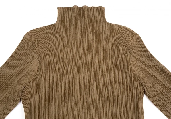 イッセイミヤケISSEY MIYAKEクレーププリーツハイネックカットソー ブラウンM K-122364_003