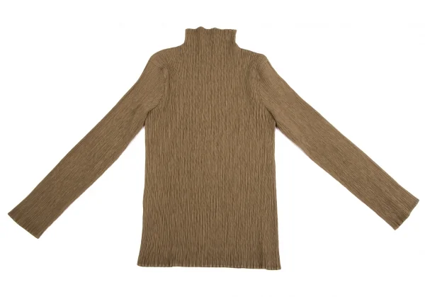 イッセイミヤケISSEY MIYAKEクレーププリーツハイネックカットソー ブラウンM K-122364_009