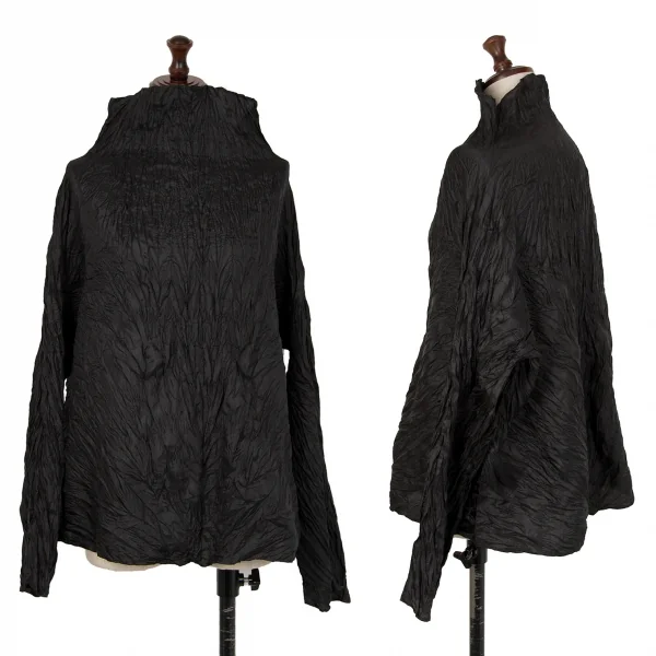イッセイミヤケISSEY MIYAKEシワプリーツハイネックトップス 黒M K-122365_001
