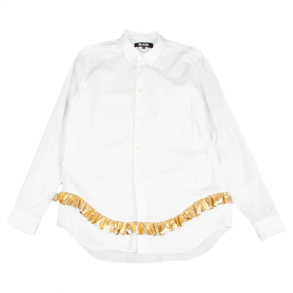 ブラック コムデギャルソンBLACK COMME des GARCONS メタリックフリル切替シャツ 白ゴールドXL K-122396_001