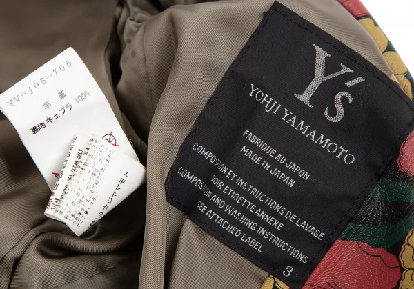 ワイズY's フラワープリントシープスキンジャケット 黒マルチ3 K-122423_020