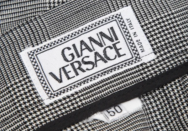ジャンニヴェルサーチGIANNI VERSACE グレンチェックダブルボックスタックパンツ 白黒50 K-122437_015