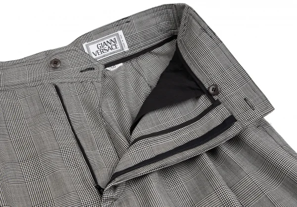 ジャンニヴェルサーチGIANNI VERSACE グレンチェックダブルボックスタックパンツ 白黒50 K-122437_004