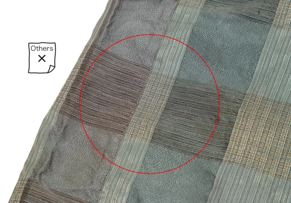 イッセイミヤケペルマネンテISSEY MIYAKEPERMANENTE シルクチェック織りノーカラーブラウス 緑M K-122456_010