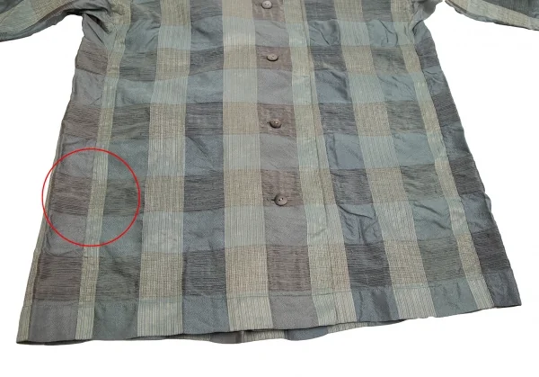 イッセイミヤケペルマネンテISSEY MIYAKEPERMANENTE シルクチェック織りノーカラーブラウス 緑M K-122456_009