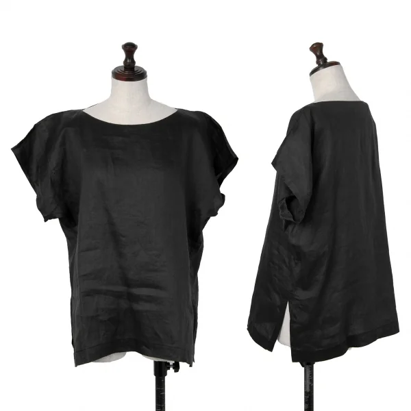 イッセイミヤケペルマネンテISSEY MIYAKEPERMANENTE リネンボックスシルエット半袖トップス 墨黒M K-122457_001