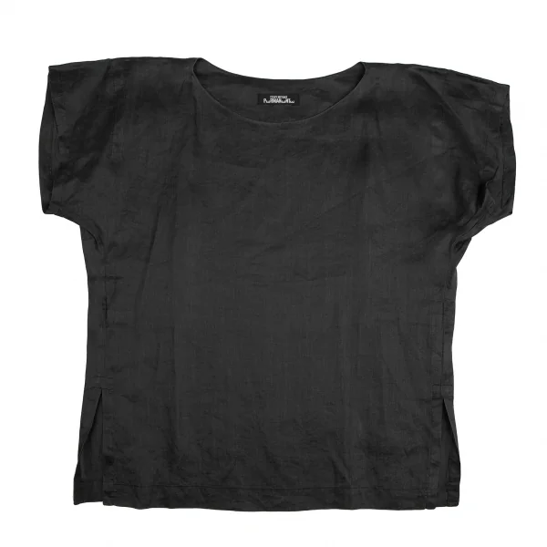 イッセイミヤケペルマネンテISSEY MIYAKEPERMANENTE リネンボックスシルエット半袖トップス 墨黒M K-122457_002