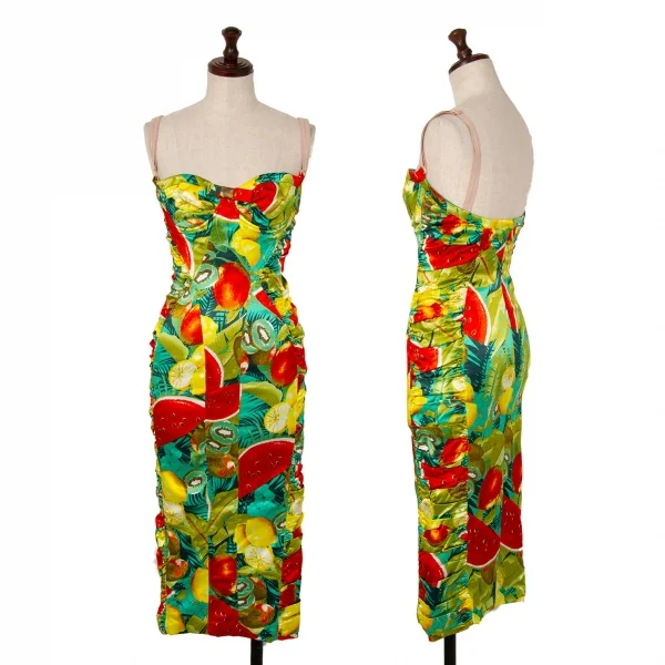 ディーアンドジーD&G フルーツプリントサイドギャザーコルセットワンピース マルチ38 K-122461_001