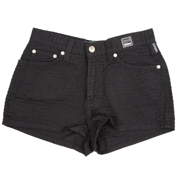 ヴェルサーチ ジーンズクチュールVERSACE JEANS COUTURE ジャガードメデューサボタンショートパンツ 黒38 K-122469_001