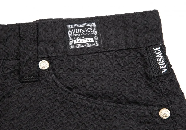 ヴェルサーチ ジーンズクチュールVERSACE JEANS COUTURE ジャガードメデューサボタンショートパンツ 黒38 K-122469_003