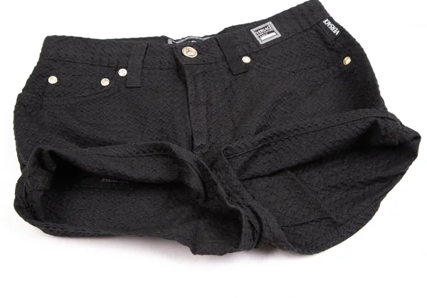 ヴェルサーチ ジーンズクチュールVERSACE JEANS COUTURE ジャガードメデューサボタンショートパンツ 黒38 K-122469_005