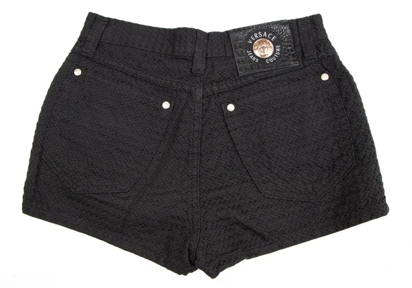 ヴェルサーチ ジーンズクチュールVERSACE JEANS COUTURE ジャガードメデューサボタンショートパンツ 黒38 K-122469_006