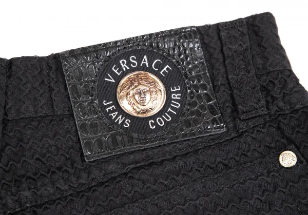 ヴェルサーチ ジーンズクチュールVERSACE JEANS COUTURE ジャガードメデューサボタンショートパンツ 黒38 K-122469_007