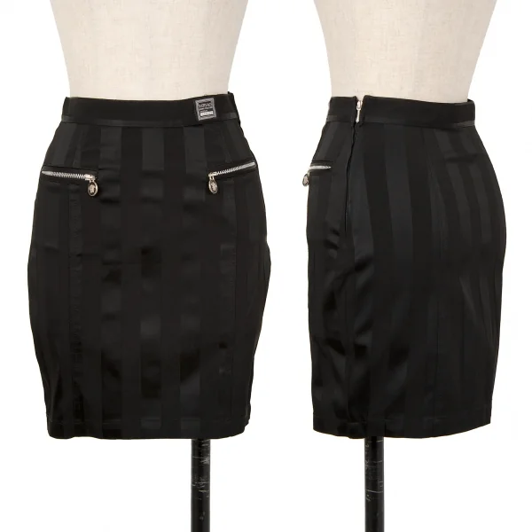 ヴェルサーチ ジーンズクチュールVERSACE JEANS COUTURE フロントジップストレッチストライプスカート 黒38 K-122473_001