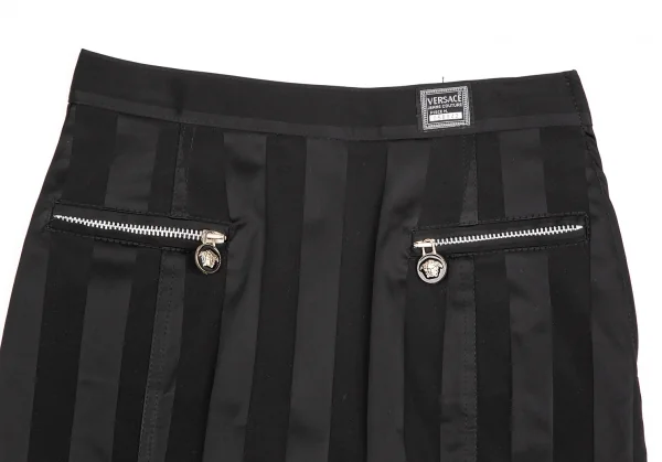 ヴェルサーチ ジーンズクチュールVERSACE JEANS COUTURE フロントジップストレッチストライプスカート 黒38 K-122473_003