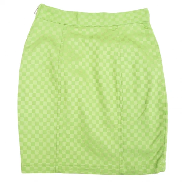 ヴェルサーチ ジーンズクチュールVERSACE JEANS COUTURE フロントジップストレッチチェッカーフラッグスカート 黄緑38 K-122474_010