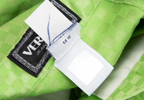 ヴェルサーチ ジーンズクチュールVERSACE JEANS COUTURE フロントジップストレッチチェッカーフラッグスカート 黄緑38 K-122474_012