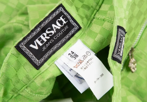 ヴェルサーチ ジーンズクチュールVERSACE JEANS COUTURE フロントジップストレッチチェッカーフラッグスカート 黄緑38 K-122474_013