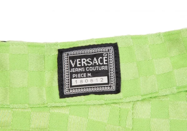 ヴェルサーチ ジーンズクチュールVERSACE JEANS COUTURE フロントジップストレッチチェッカーフラッグスカート 黄緑38 K-122474_004